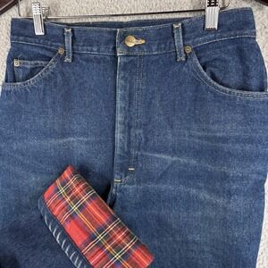 Vintage LL Bean Red Flannel Lined Denim Jeans Size 14 Women's Double L Made USA